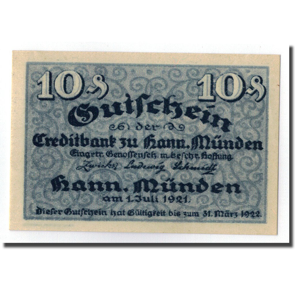 Banconote, Germania, Hann. Münden, 10 Pfennig, personnage, 1921, 1921-07-01