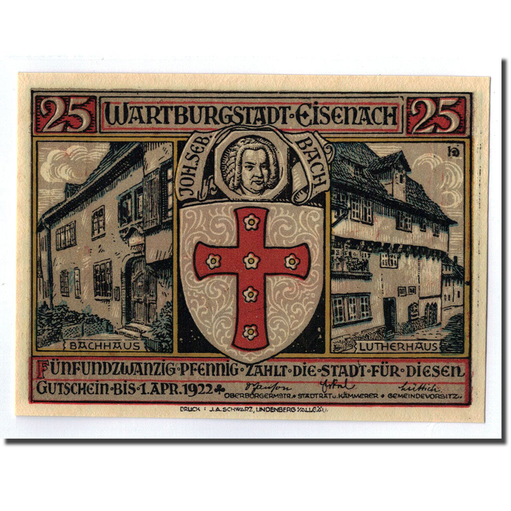 Banconote, Germania, Eisenach Stadt, 25 Pfennig, personnage, 1922, 1922-04-01