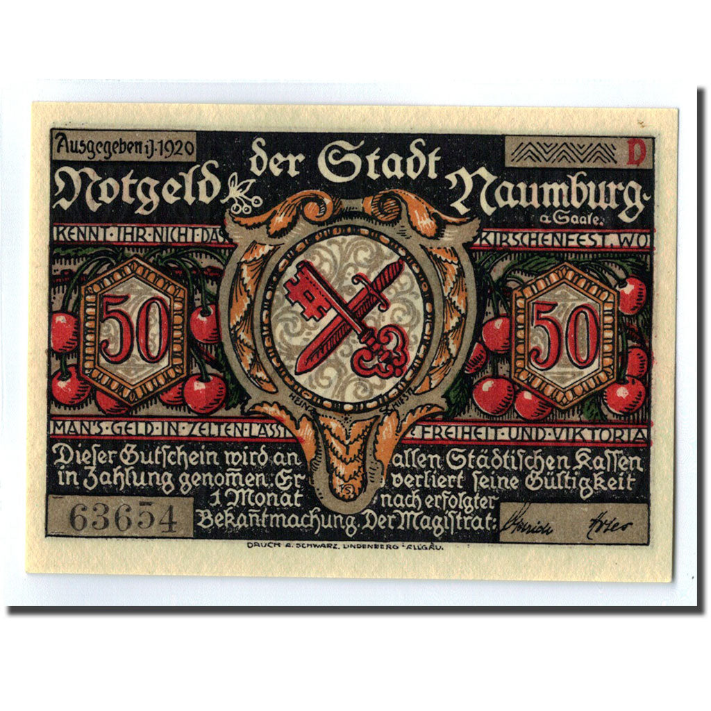 Geldschein, Deutschland, Naumburg a.S. Stadt, 50 Pfennig, personnage 2, 1920