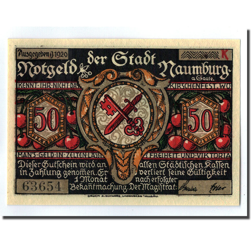 Banconote, Germania, Naumburg a.S. Stadt, 50 Pfennig, personnage 3, 1920, SPL