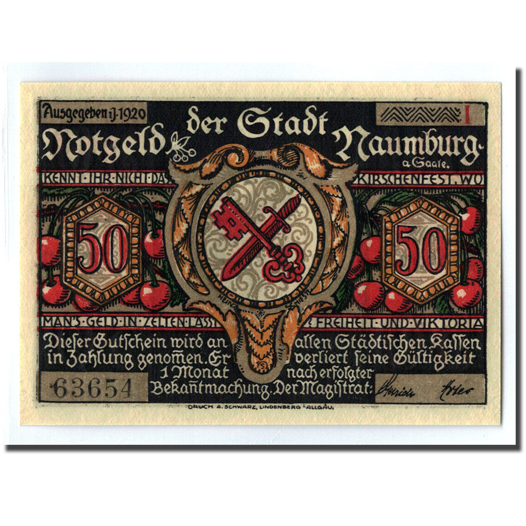 Biljet, Duitsland, Naumburg a.S. Stadt, 50 Pfennig, personnage 4, 1920, SPL