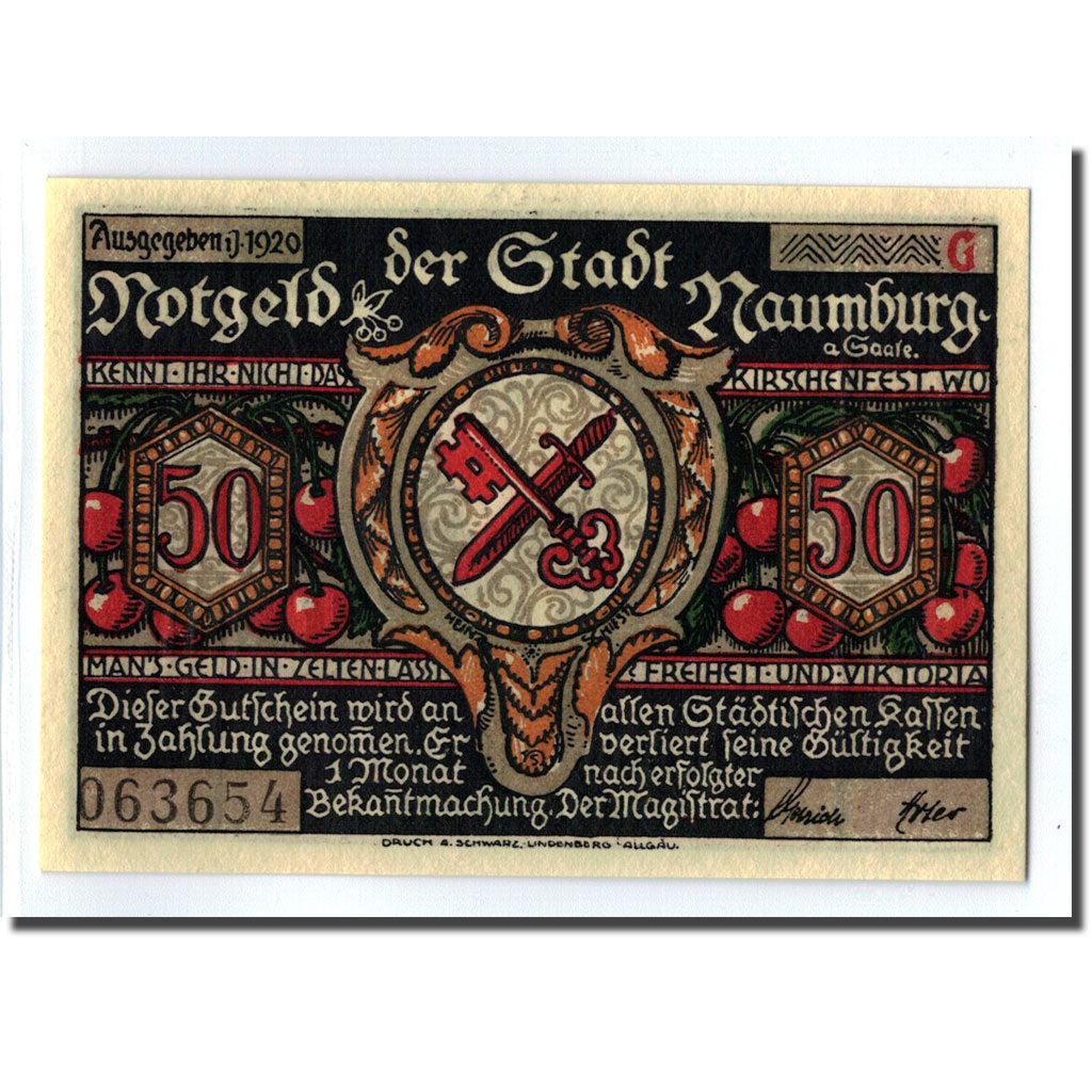 Geldschein, Deutschland, Naumburg a.S. Stadt, 50 Pfennig, personnage 6, 1920