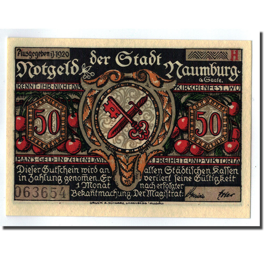 Geldschein, Deutschland, Naumburg a.S. Stadt, 50 Pfennig, personnage 7, 1920