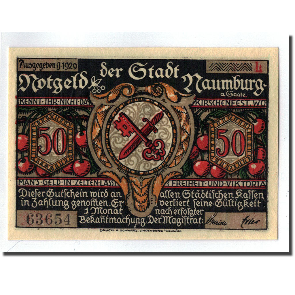 Geldschein, Deutschland, Naumburg a.S. Stadt, 50 Pfennig, personnage 8, 1920