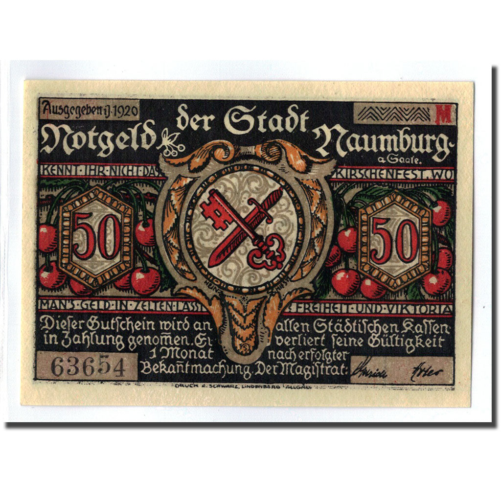 Geldschein, Deutschland, Naumburg a.S. Stadt, 50 Pfennig, personnage 9, 1920