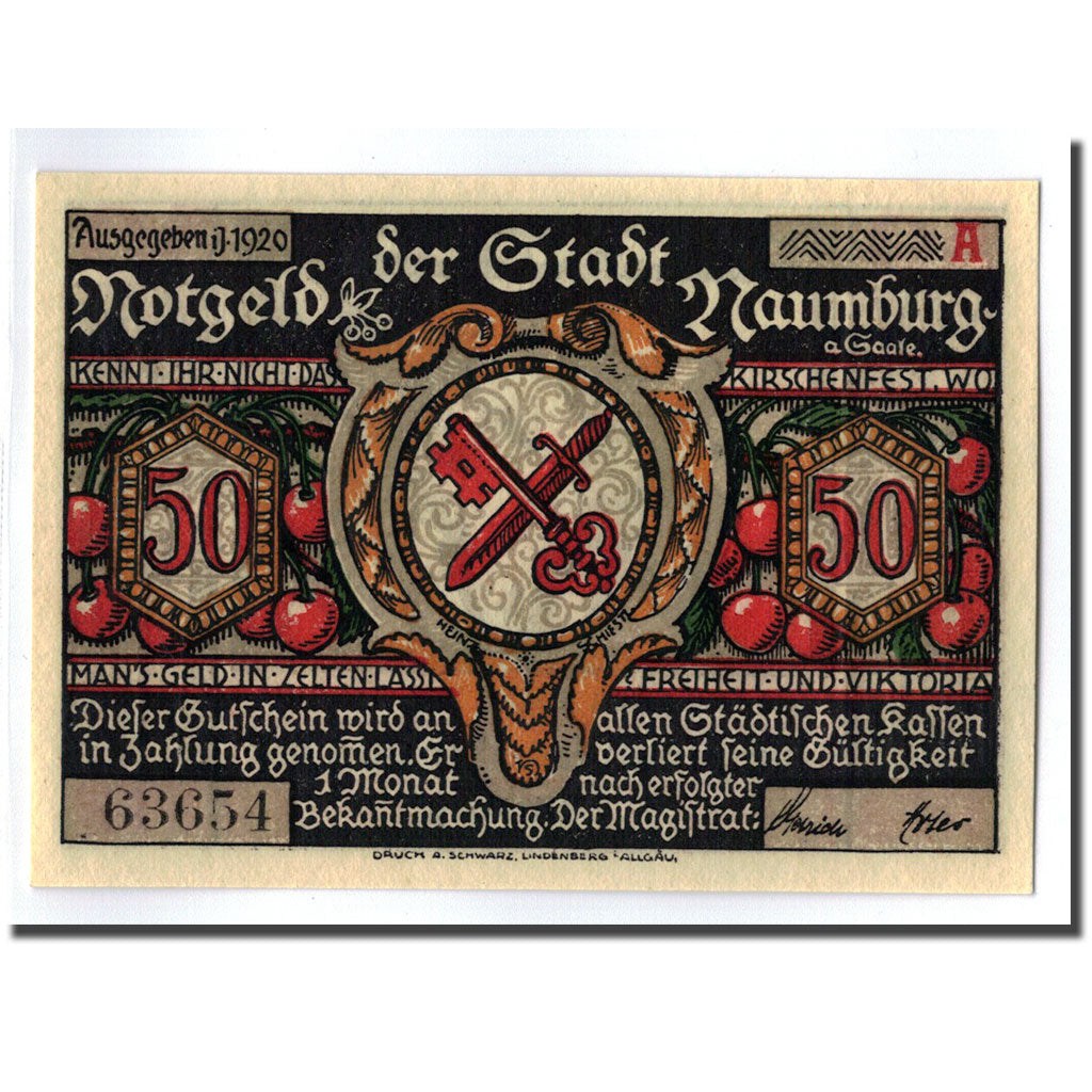 Geldschein, Deutschland, Naumburg a.S. Stadt, 50 Pfennig, personnage 10, 1920