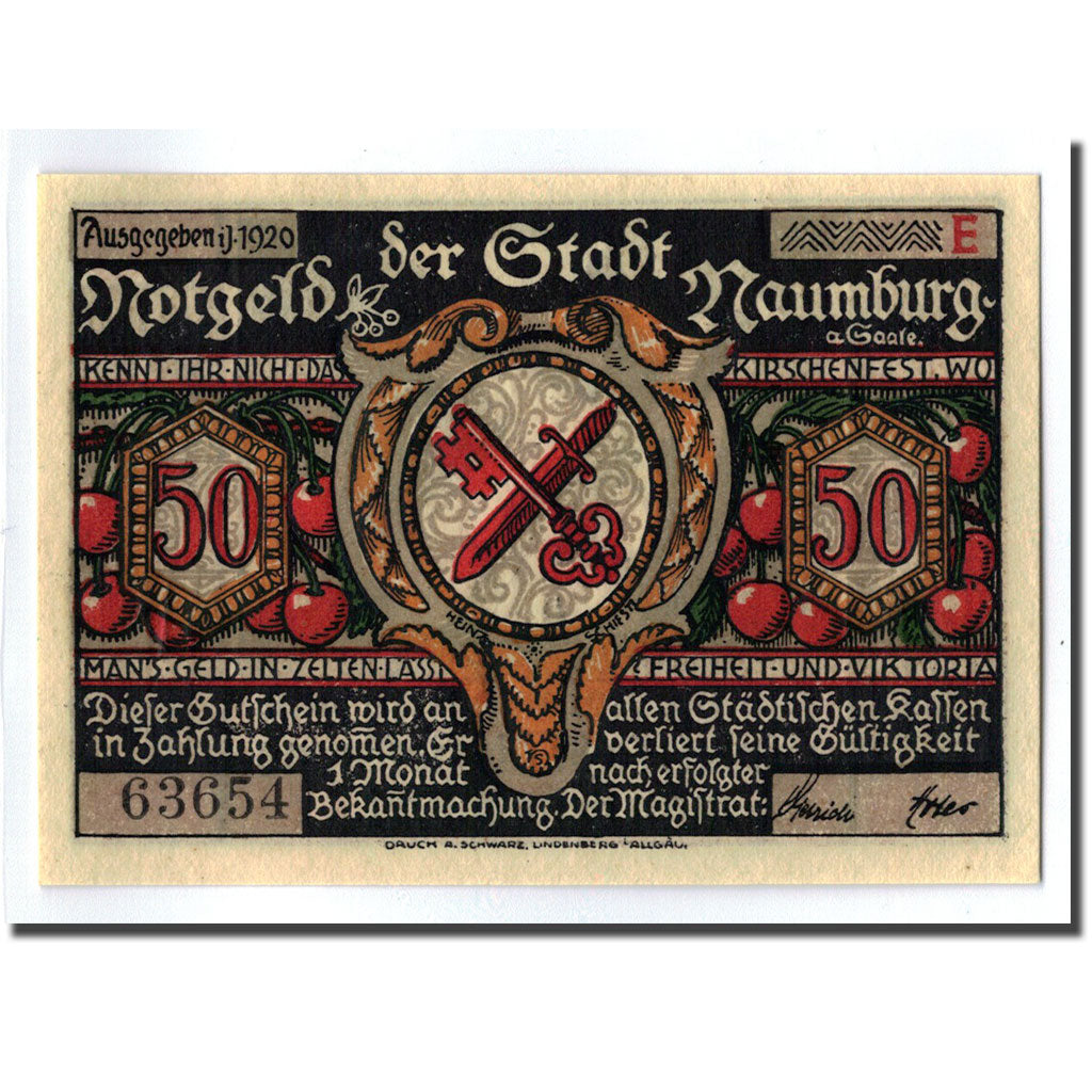 Geldschein, Deutschland, Naumburg a.S. Stadt, 50 Pfennig, Personnage 11, 1920