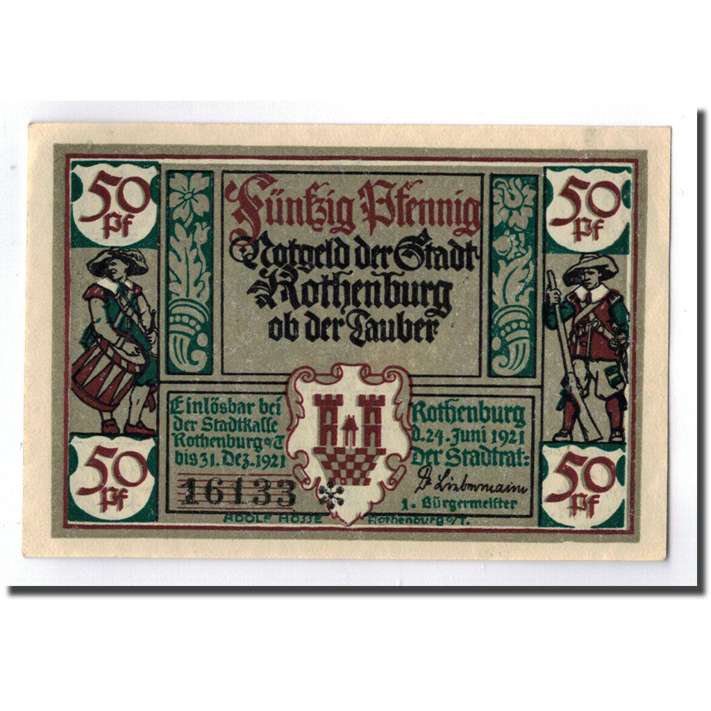 Biljet, Duitsland, Rothenburg o.T. Stadt, 50 Pfennig, portrait 2, 1921
