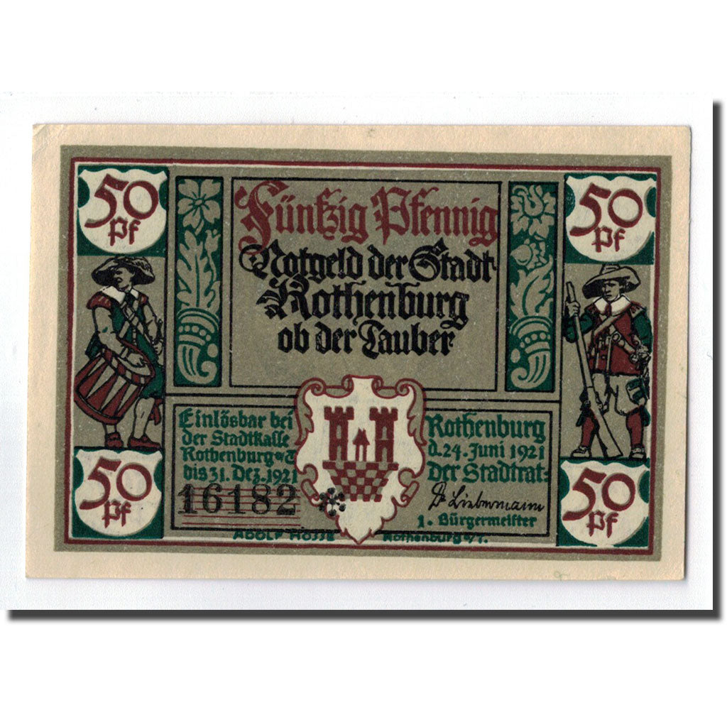 Banconote, Germania, Rothenburg o.T. Stadt, 50 Pfennig, portrait 4, 1921