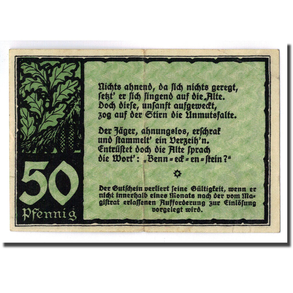 Geldschein, Deutschland, Benneckenstein, 50 Pfennig, personnage, 1921, UNZ-