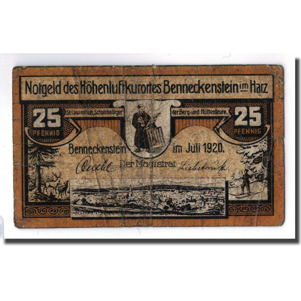 Banknot, Niemcy, Benneckenstein, 25 Pfennig, paysage, 1921, Undated, UNC(63)