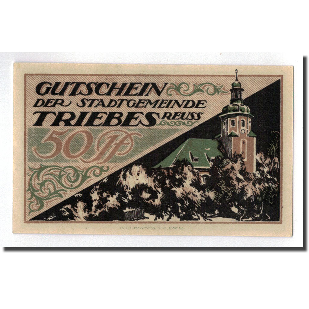 Banconote, Germania, Triebes, 50 Pfennig, Eglise, 1921, 1921-10-01, SPL