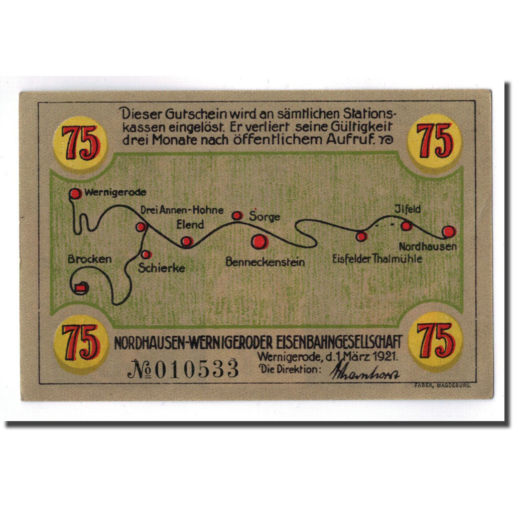 Banknot, Niemcy, Wernigerode, 75 Pfennig, carte, 1921, 1921-03-01, UNC(63)