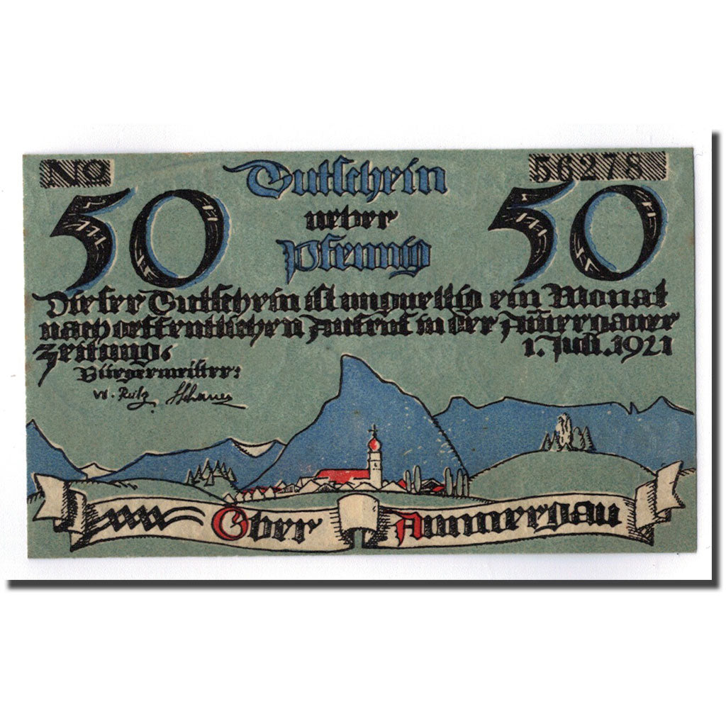 Banknot, Niemcy, Oberammergau, 50 Pfennig, paysage, 1921, 1921-07-01, UNC(63)