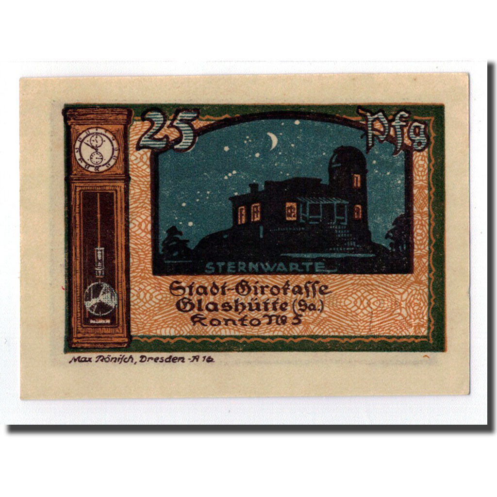 Billet, Allemagne, Glashutte, 25 Pfennig, Maison, 1921, SPL, Mehl:430.1
