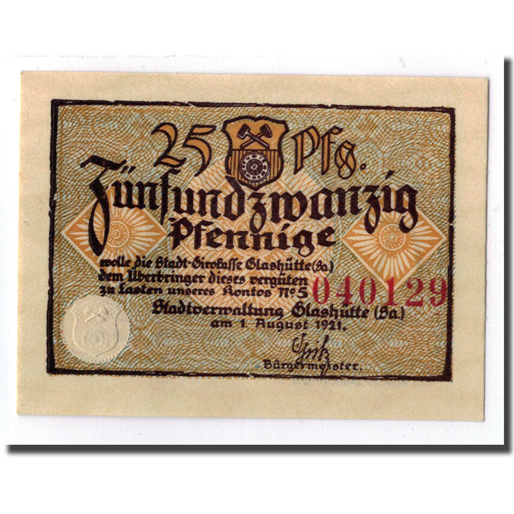 Billet, Allemagne, Glashutte, 25 Pfennig, Objets, 1921, SPL, Mehl:430.1