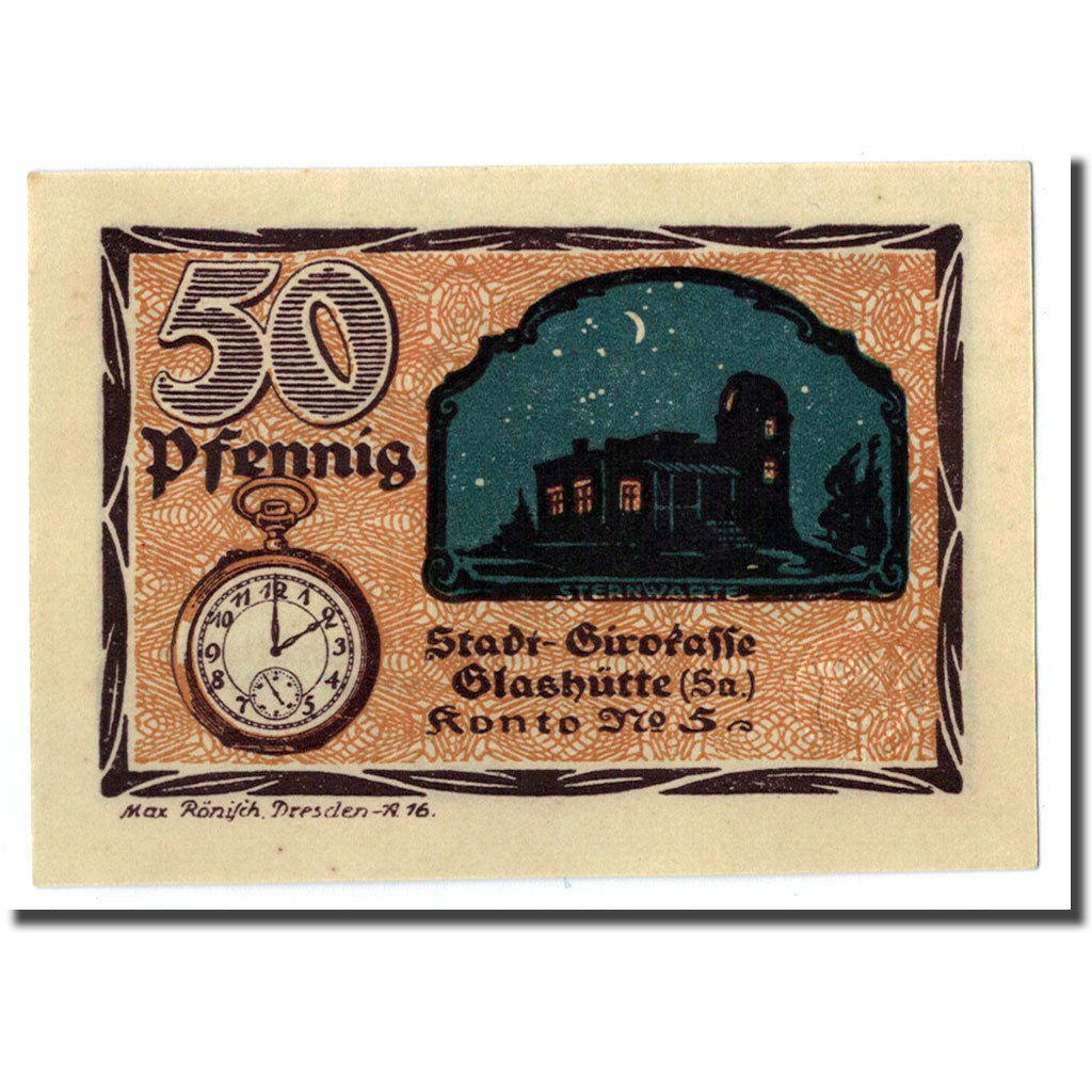 Banconote, Germania, Glashutte, 50 Pfennig, paysage, 1921, SPL, Mehl:430.1