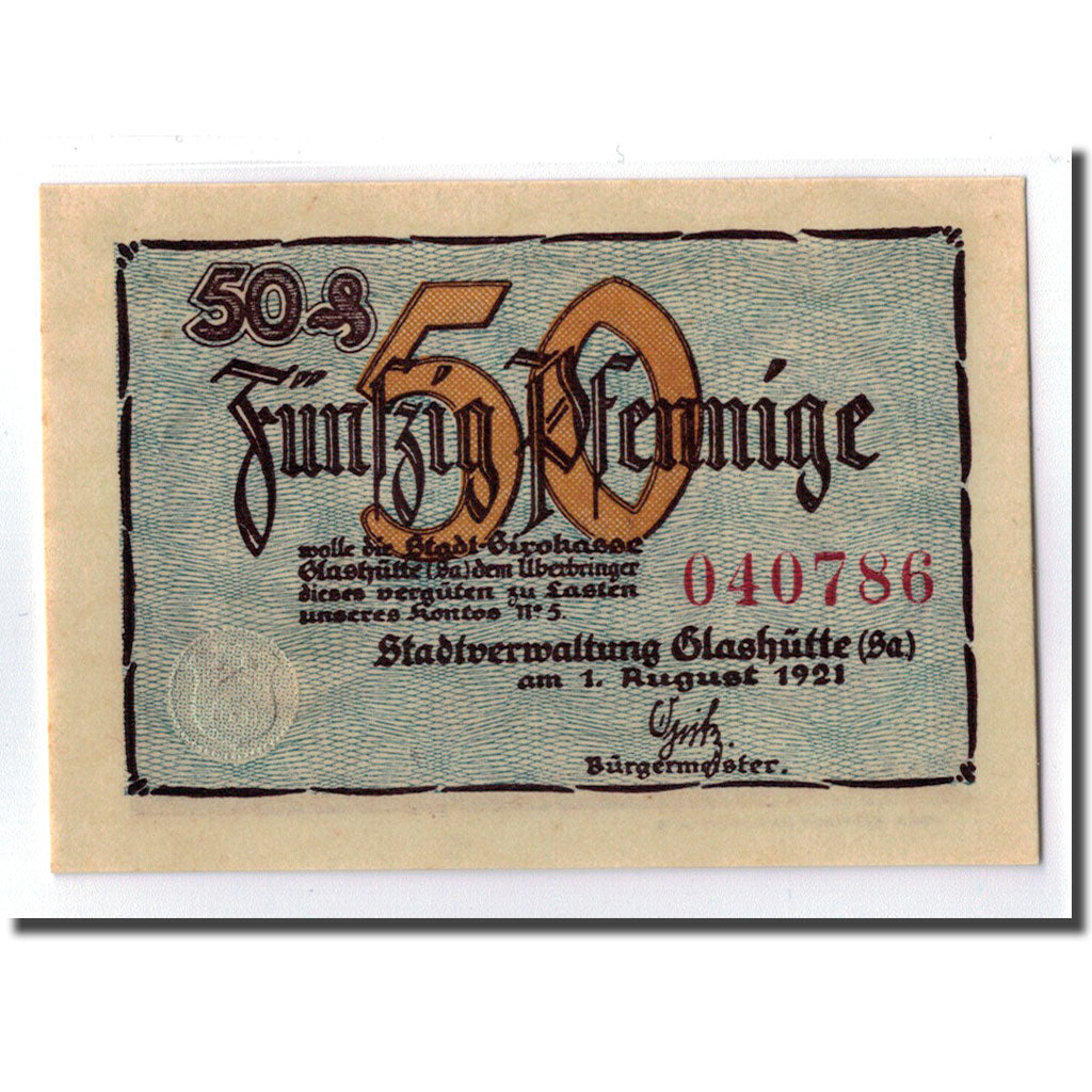Banknot, Niemcy, Glashutte, 50 Pfennig, Objets, 1921, Undated, UNC(63)