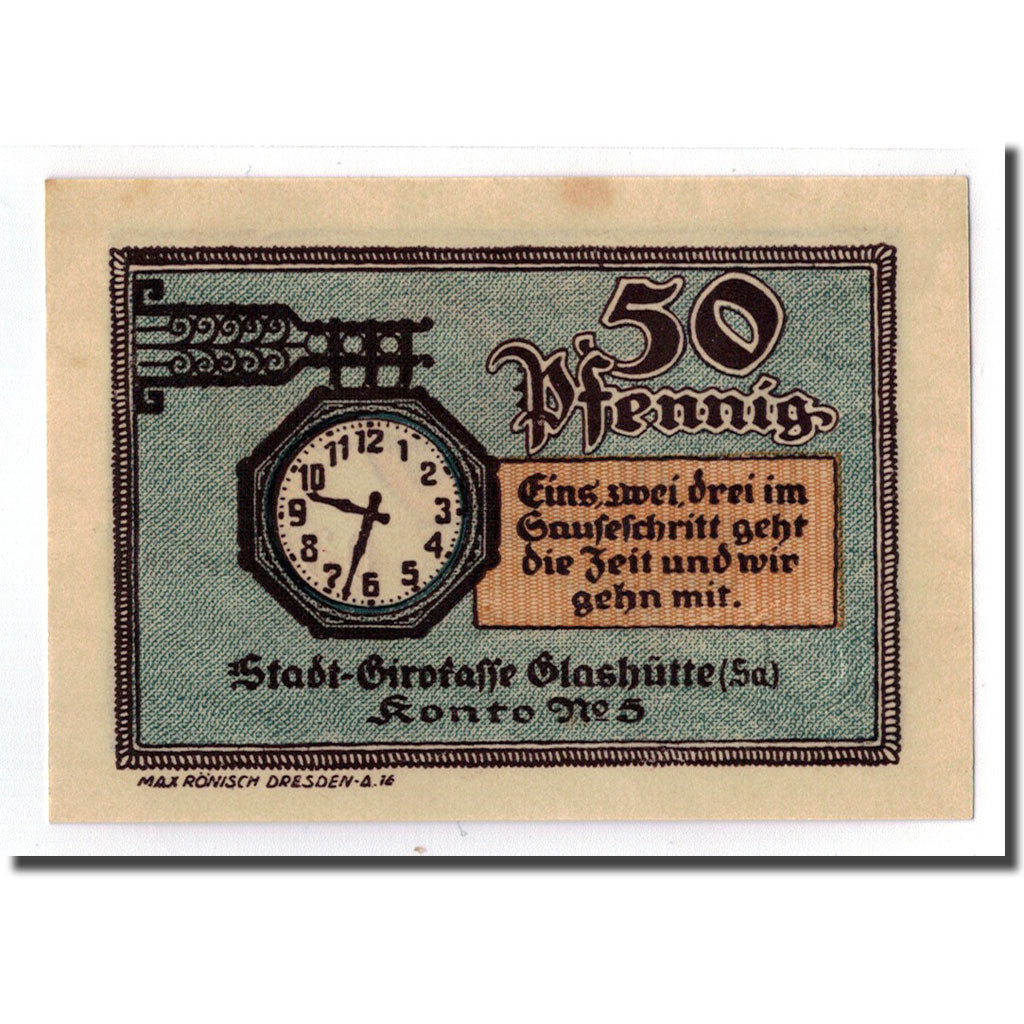 Billet, Allemagne, Glashutte, 50 Pfennig, horloge, 1921, SPL, Mehl:430.1