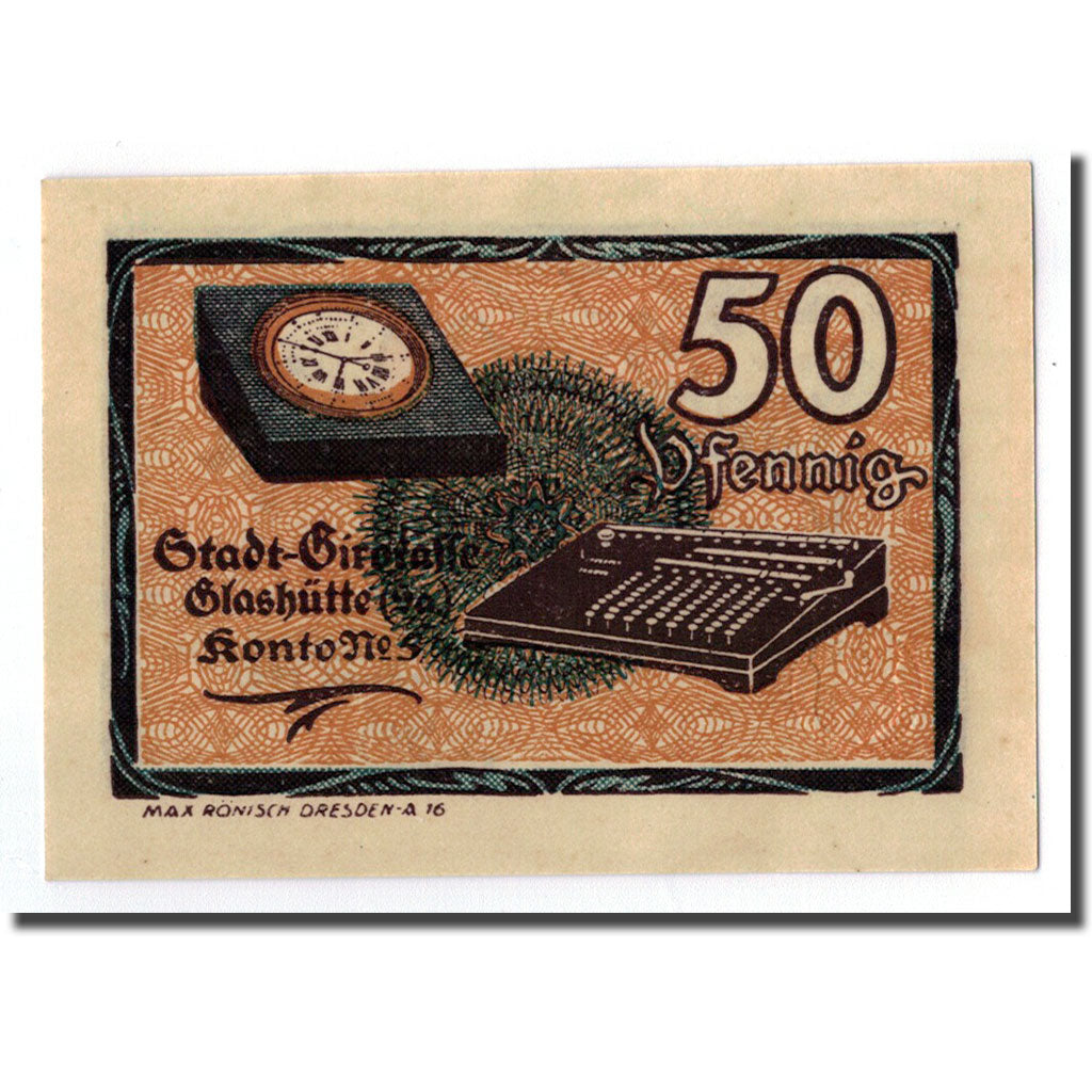 Banknot, Niemcy, Glashutte, 50 Pfennig, Objet, 1921, Undated, UNC(63)