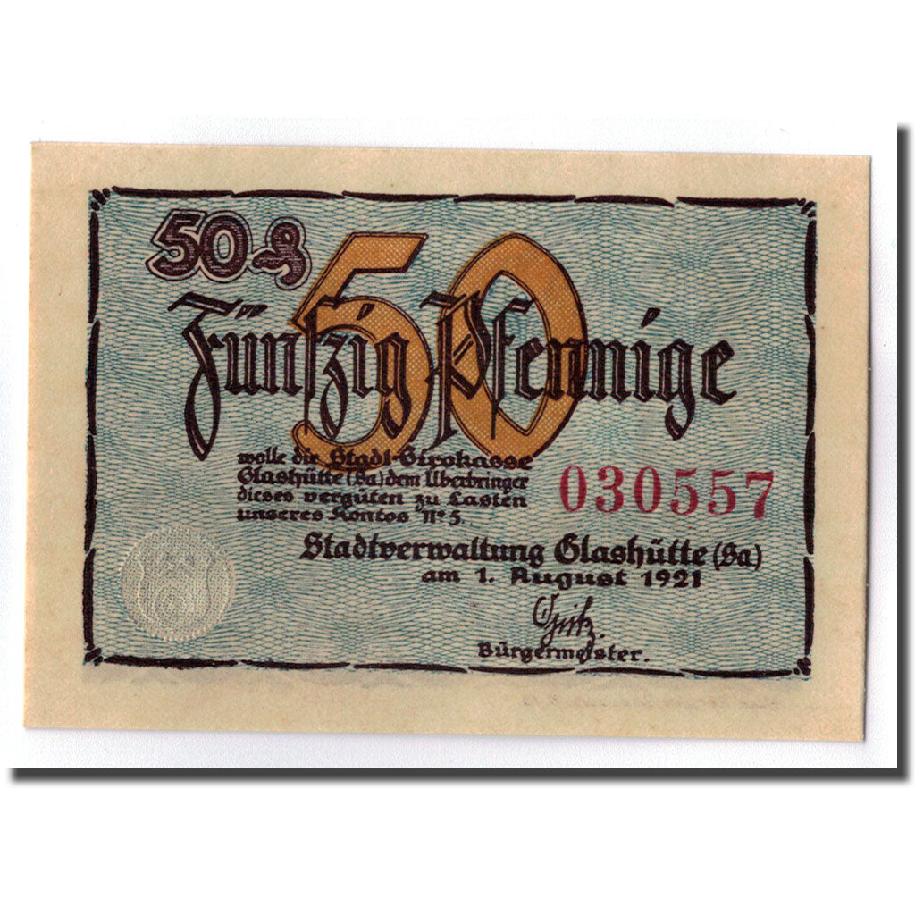 Banknot, Niemcy, Glashutte, 50 Pfennig, manoir, 1921, Undated, UNC(63)