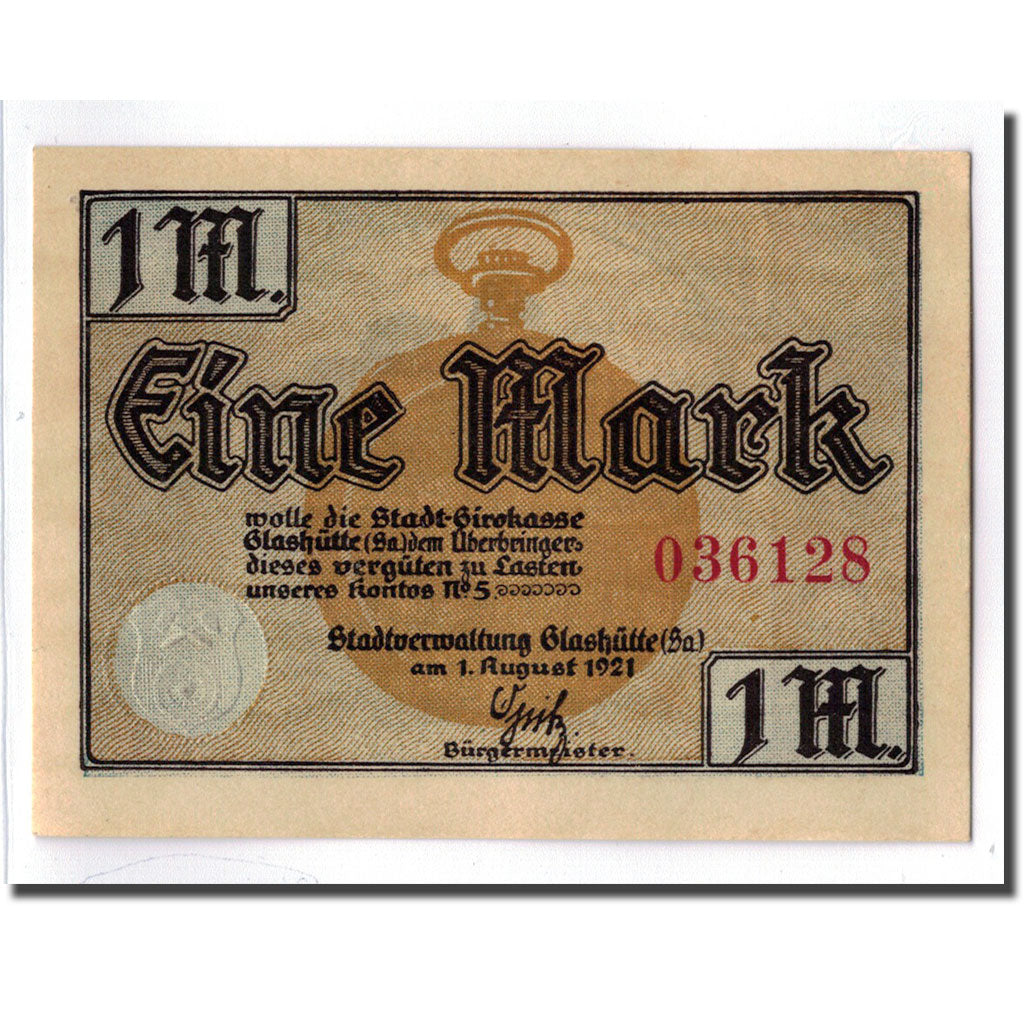 Banconote, Germania, Glashutte, 1 Mark, paysage 1, 1921, SPL, Mehl:430.1