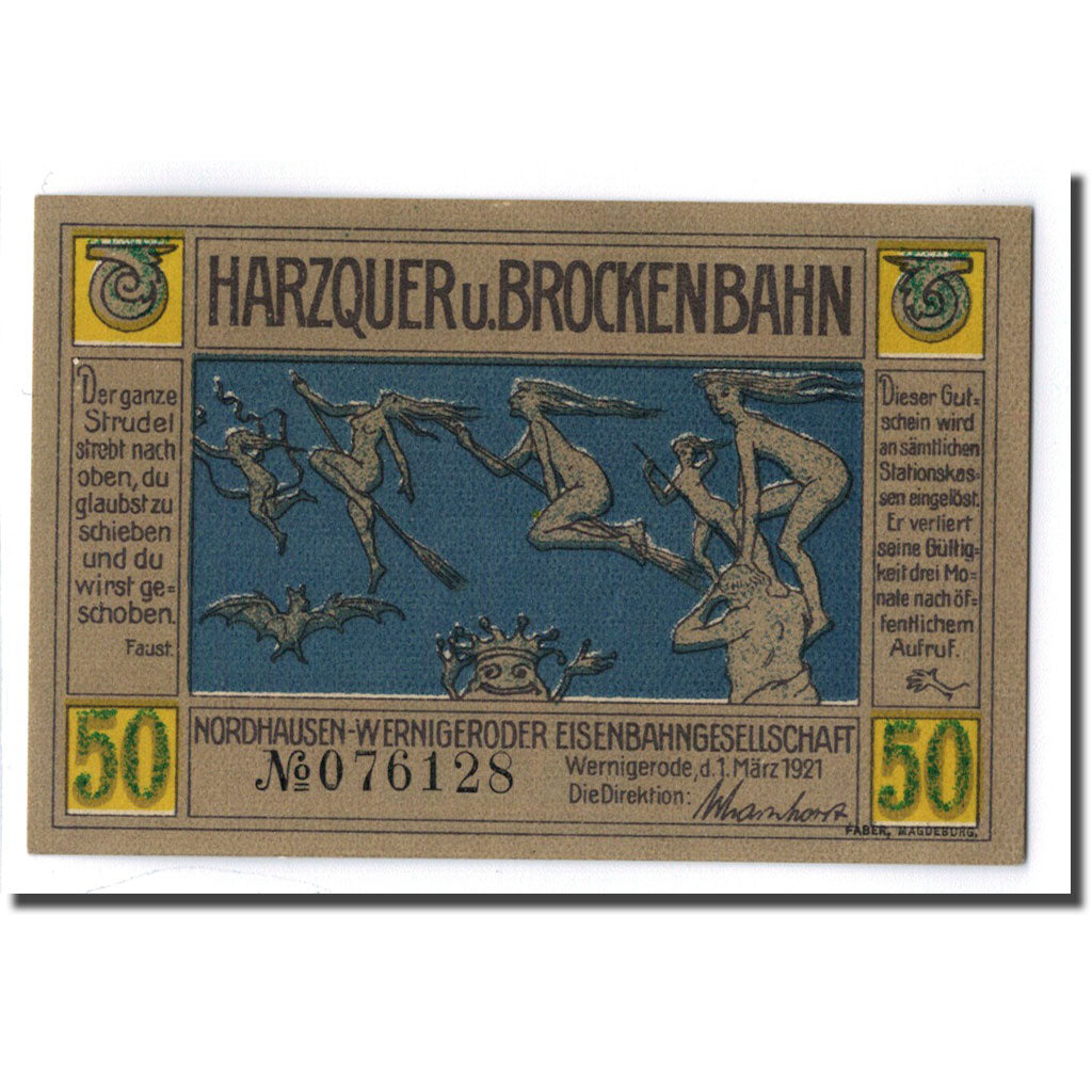 Banknot, Niemcy, Wernigerode, 50 Pfennig, personnage, 1921, 1921-03-01, UNC(63)