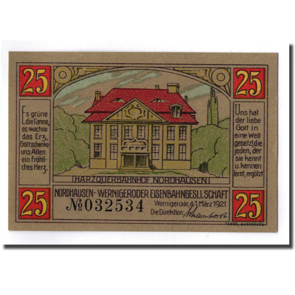 Banconote, Germania, Wernigerode, 25 Pfennig, manoir, 1921, 1921-03-01, SPL