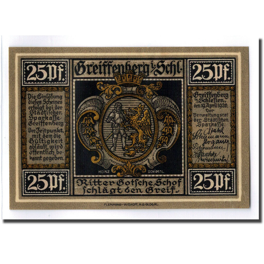 Billet, Allemagne, Greiffenberg, 25 Pfennig, personnage, 1920, 1920-04-19, SPL