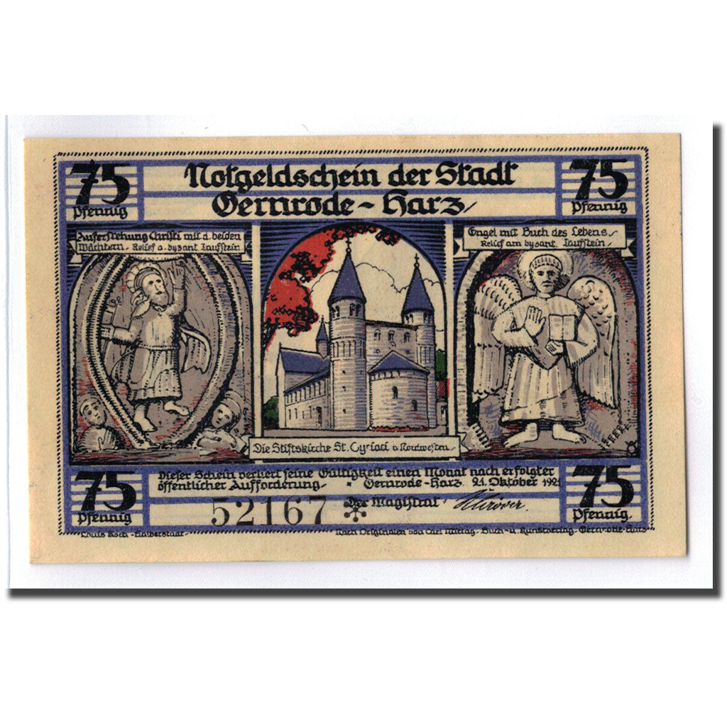 Banknote, Germany, Gernrode a. H., 75 Pfennig, monastère, 1921, 1921-10-21