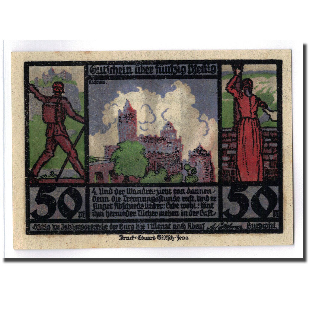 Billet, Allemagne, Rudelsburg, 50 Pfennig, personnage, O.D, SPL, Mehl:1143.1