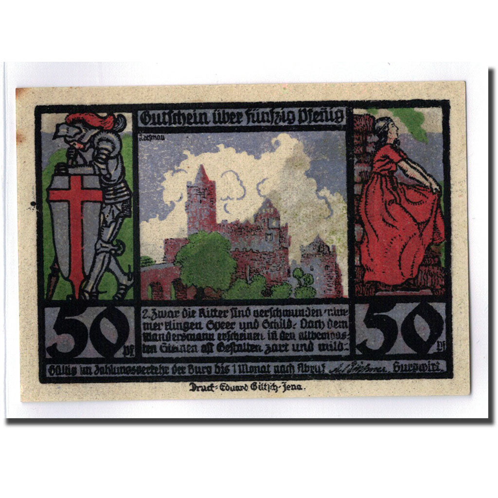 Geldschein, Deutschland, Rudelsburg, 50 Pfennig, paysage, O.D, UNZ-, Mehl:1143.1
