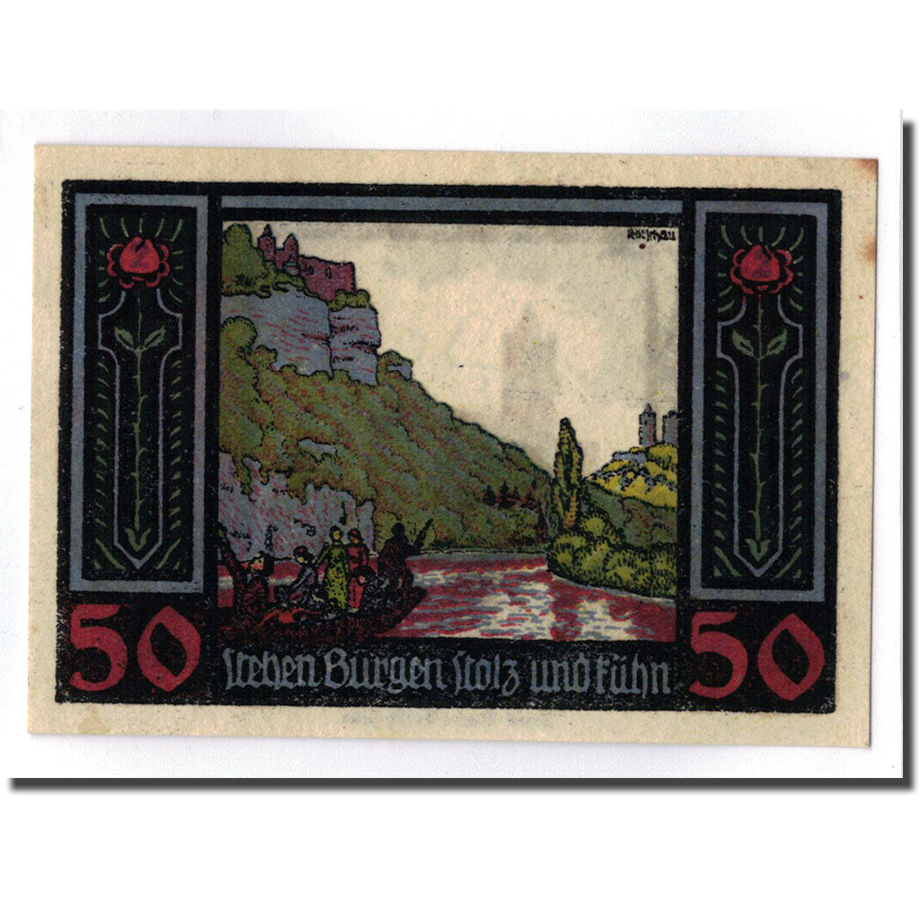 Geldschein, Deutschland, Rudelsburg, 50 Pfennig, paysage, O.D, UNZ-, Mehl:1143.1