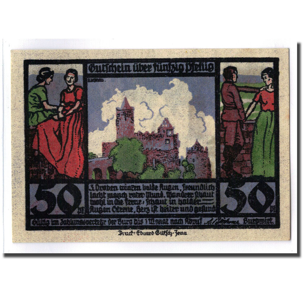Banconote, Germania, Rudelsburg, 50 Pfennig, chateau 1, O.D, SPL, Mehl:1143.1