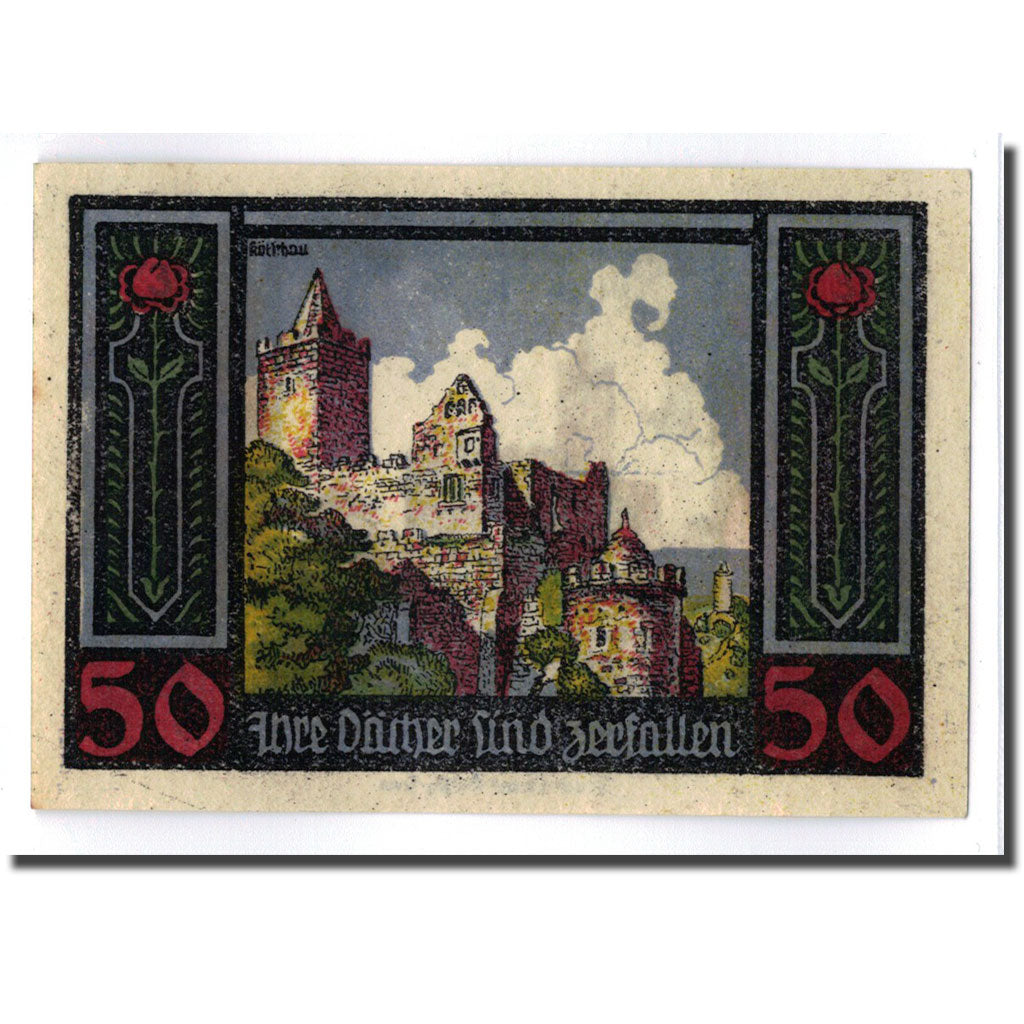 Banconote, Germania, Rudelsburg, 50 Pfennig, chateau 1, O.D, SPL, Mehl:1143.1
