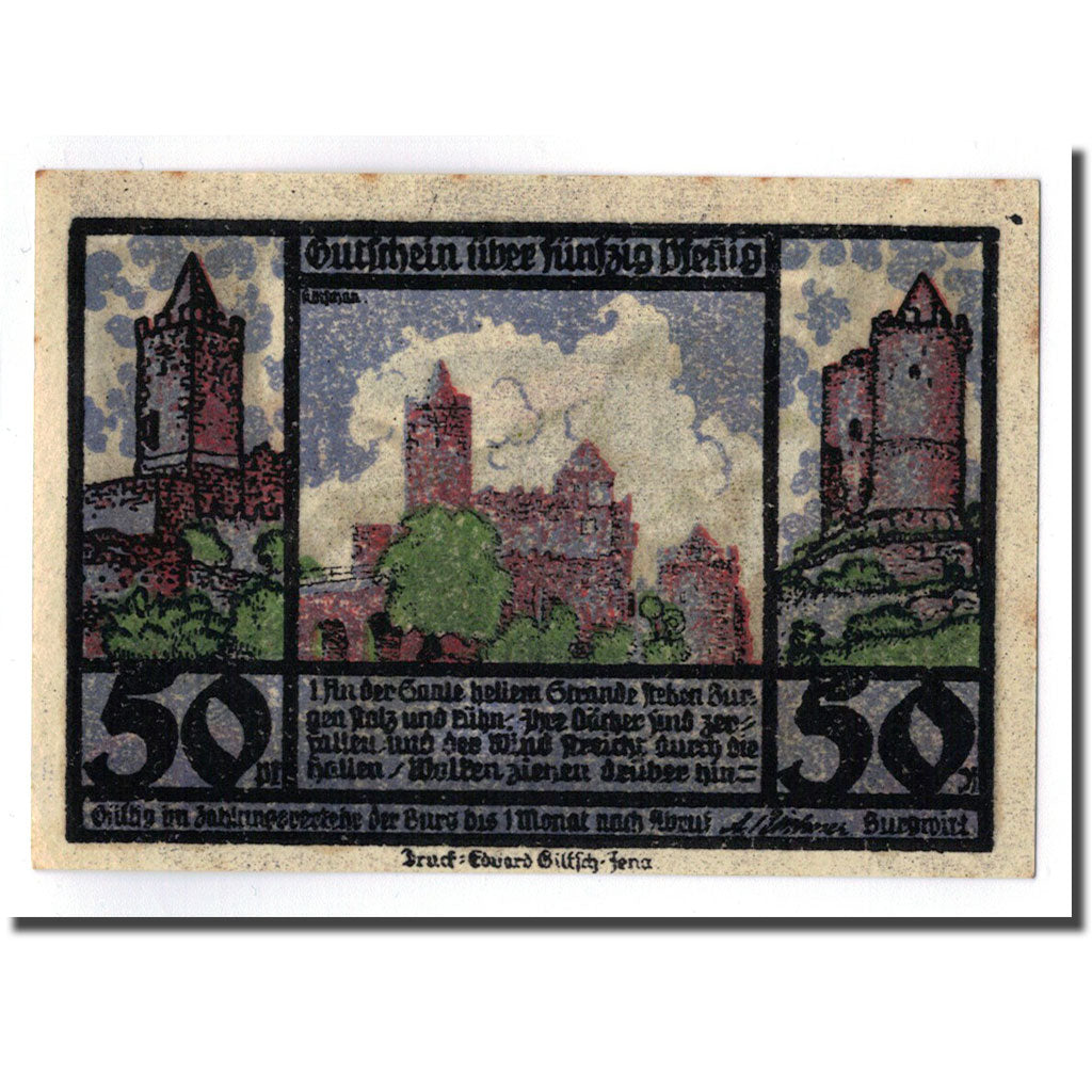 Banconote, Germania, Rudelsburg, 50 Pfennig, paysage 1, O.D, SPL, Mehl:1143.1