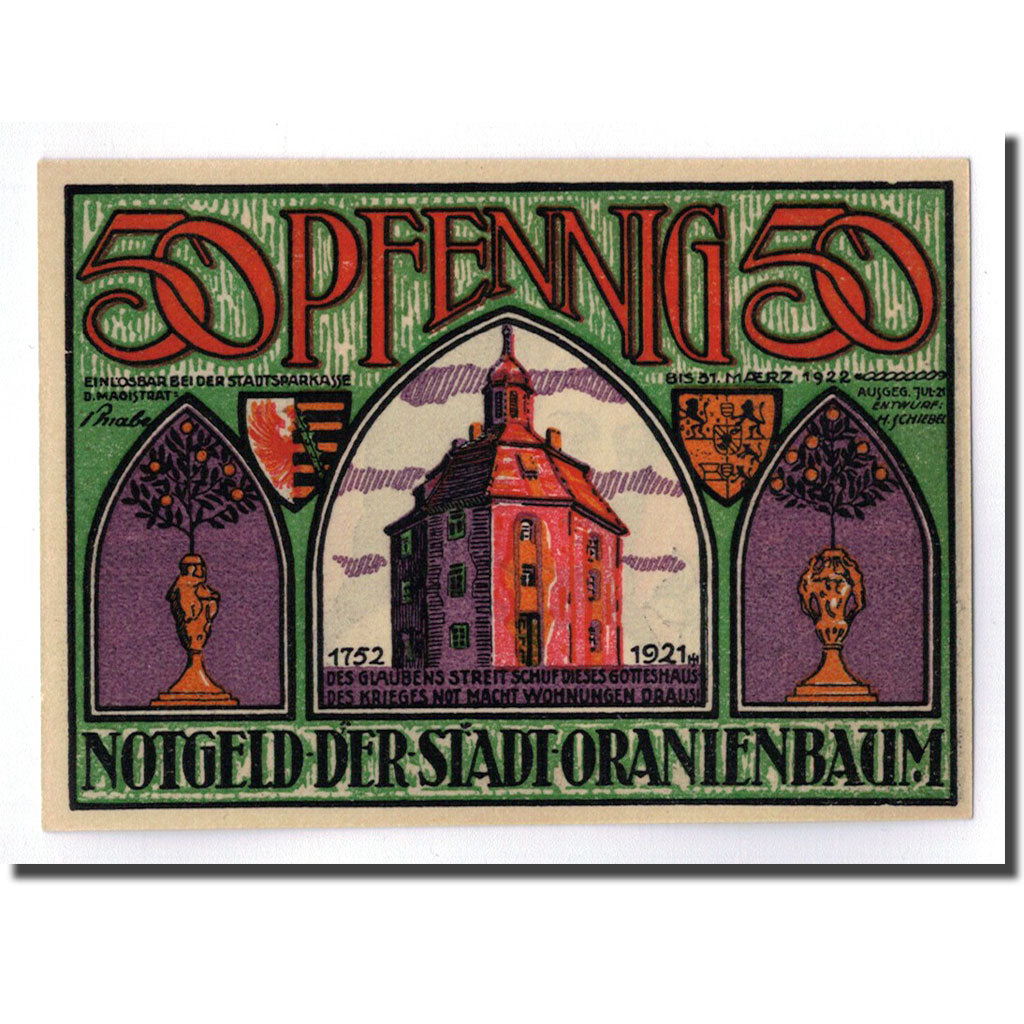 Banknot, Niemcy, Oranienbaum, 50 Pfennig, personnage, 1922, 1922-03-31, UNC(63)
