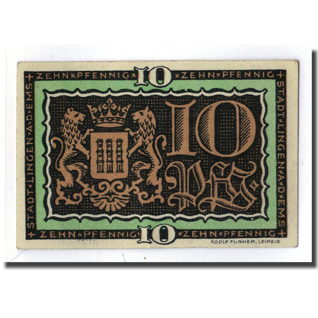 Banknot, Niemcy, Lingen Stadt, 10 Pfennig, Ecusson, 1921, 1921-04-01, UNC(63)