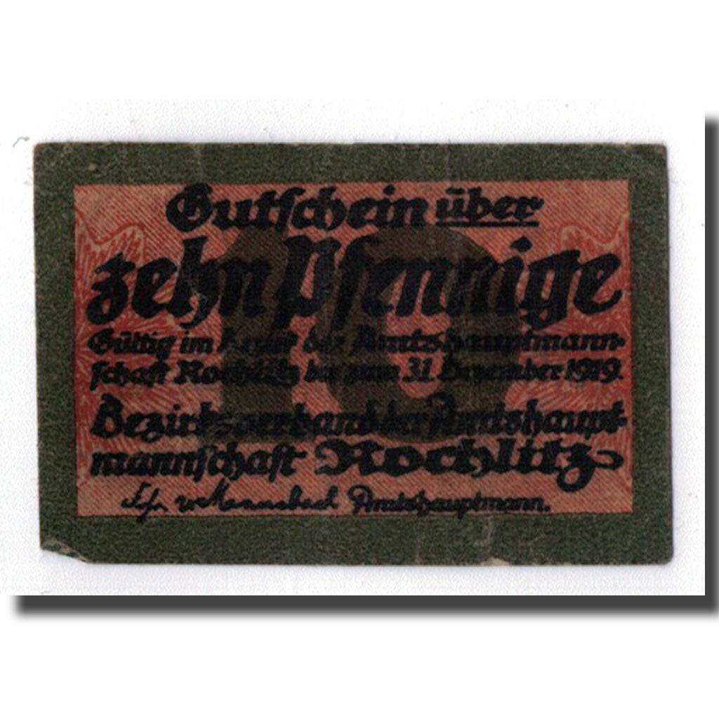 Banknot, Niemcy, Rochlitz, 10 Pfennig, paysage, 1919, 1919-12-31, UNC(63)