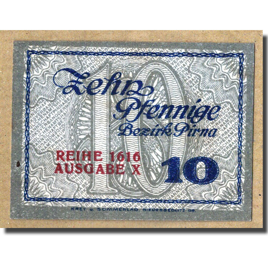Banknot, Niemcy, Pirna, 10 Pfennig, Ecusson, 1921, 1921-09-30, UNC(63)