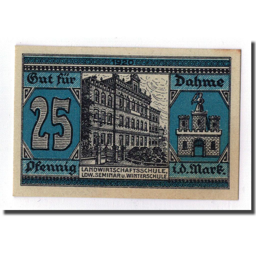 Banconote, Germania, Dahme, 25 Pfennig, château, 1920, SPL