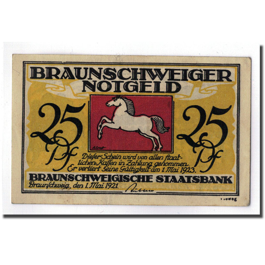 Banknot, Niemcy, Braunschweig, 25 Pfennig, paysage, 1921, 1921-05-01, UNC(63)