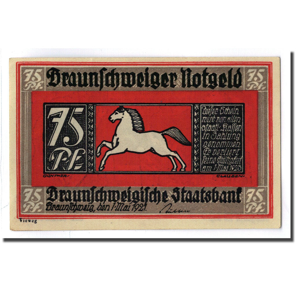 Banknot, Niemcy, Braunschweig, 75 Pfennig, personnage, 1921, 1921-05-01