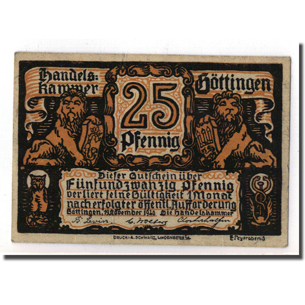 Banconote, Germania, Göttingen, 25 Pfennig, Eglise, 1920, 1920-11-19, SPL