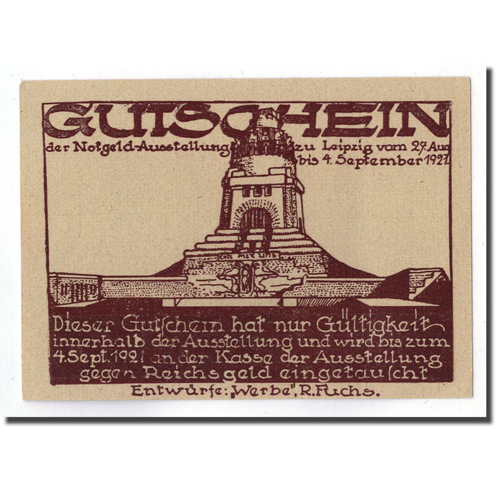 Banknot, Niemcy, Leipzig Stadt, 50 Pfennig, Batiment, 1921, 1921-08-27, UNC(63)