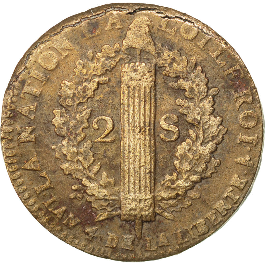 Coin, France, 2 Sols, 1793, Arras, EF(40-45), Bronze, Gadoury:25