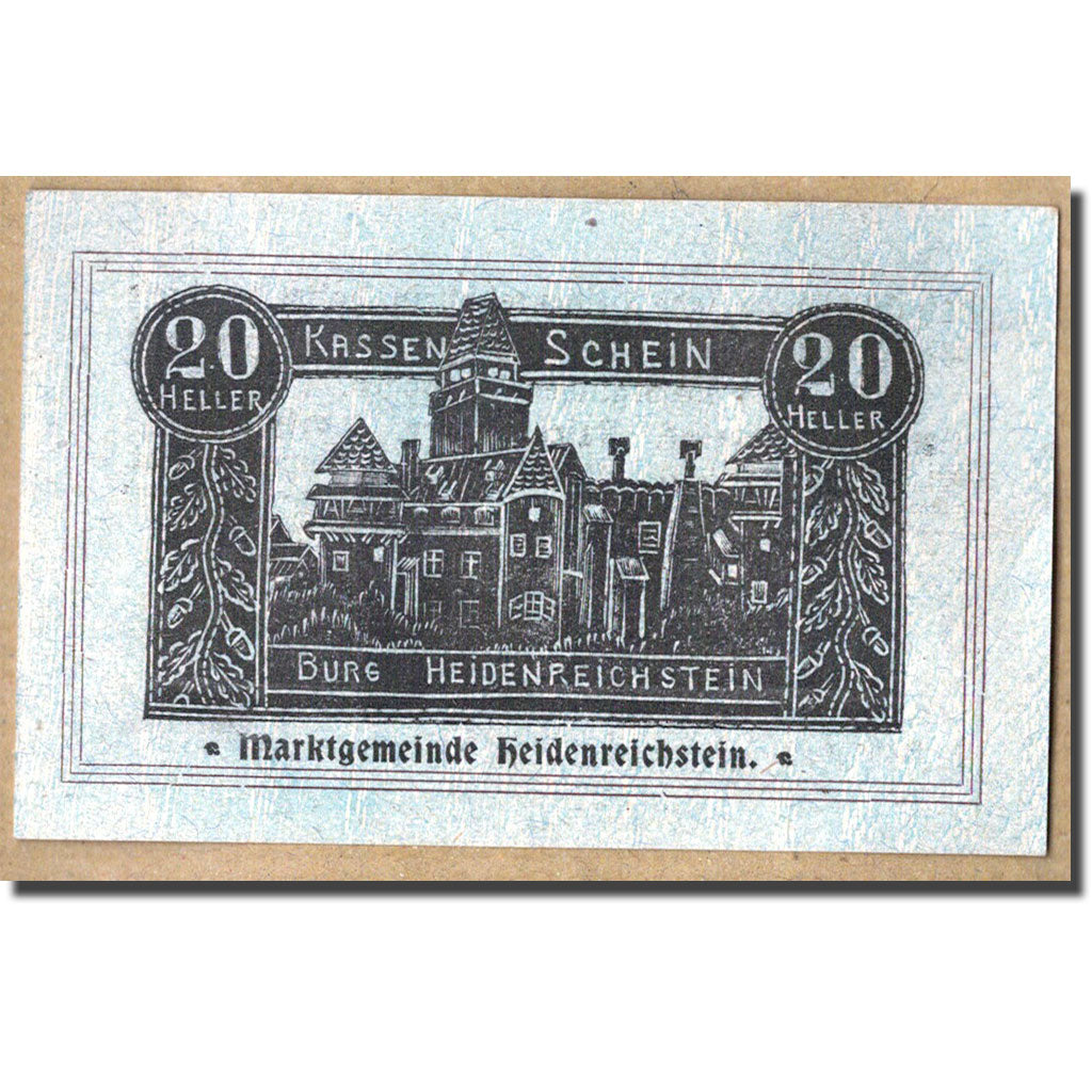 Geldschein, Österreich, Heidenreichstein, 20 Heller, château, 1920