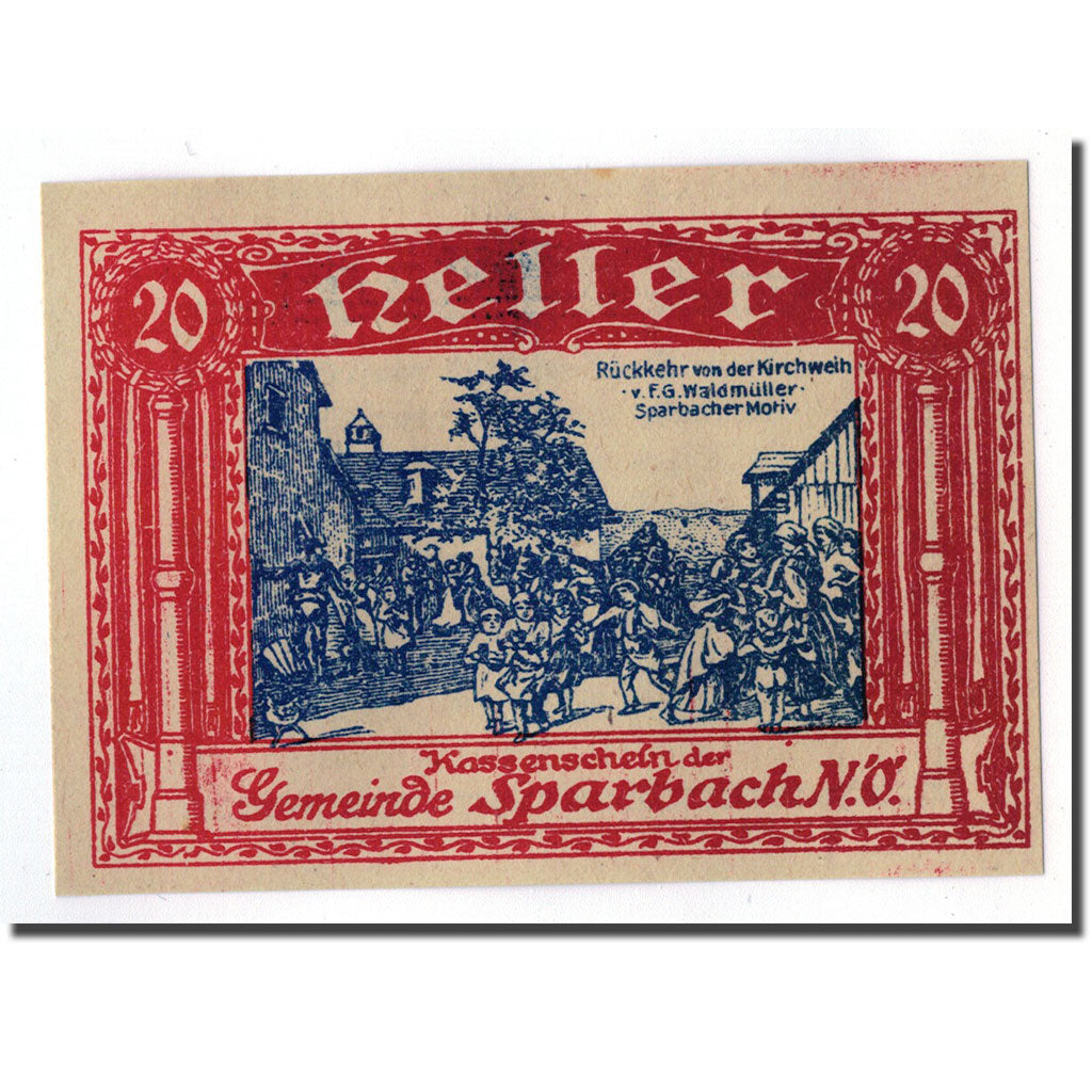 Geldschein, Österreich, Sparbach N'.O, 20 Heller, paysage 1, UNZ-