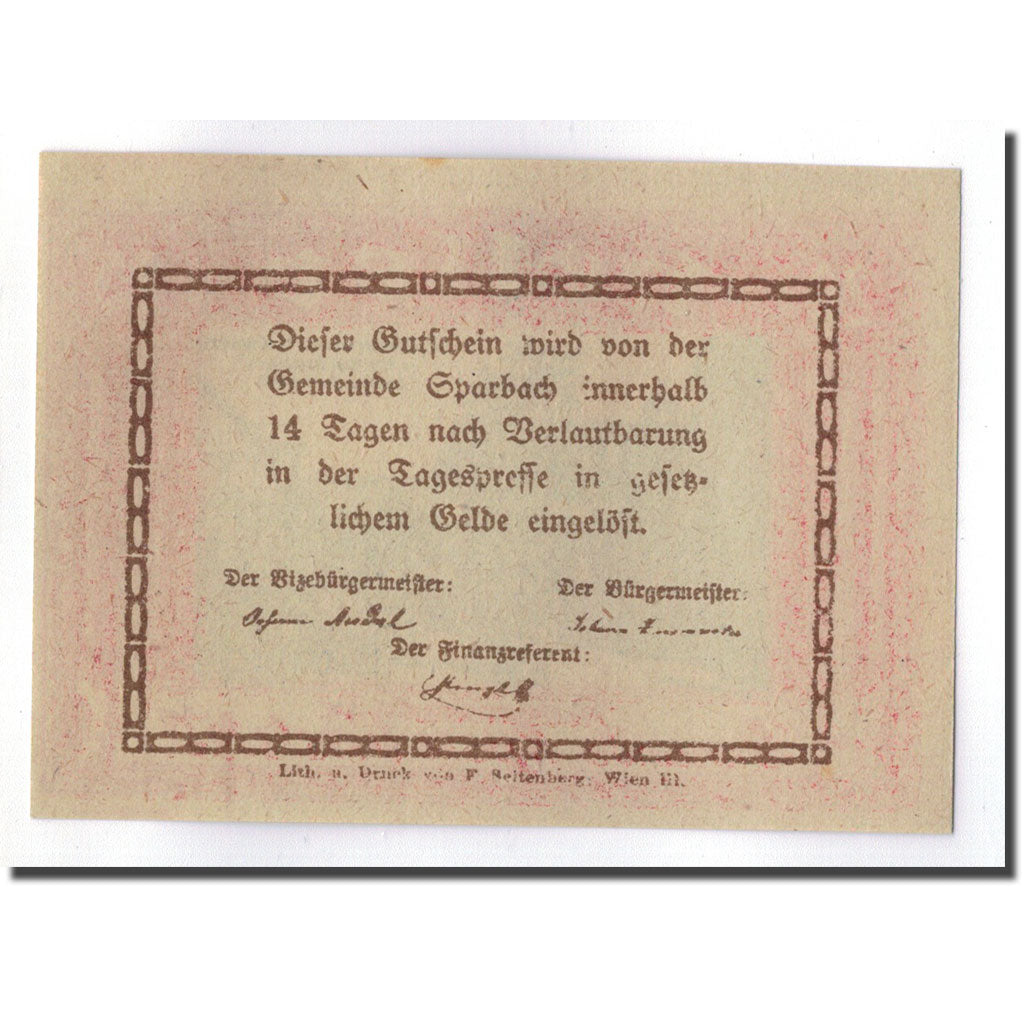 Geldschein, Österreich, Sparbach N'.O, 20 Heller, paysage 1, UNZ-