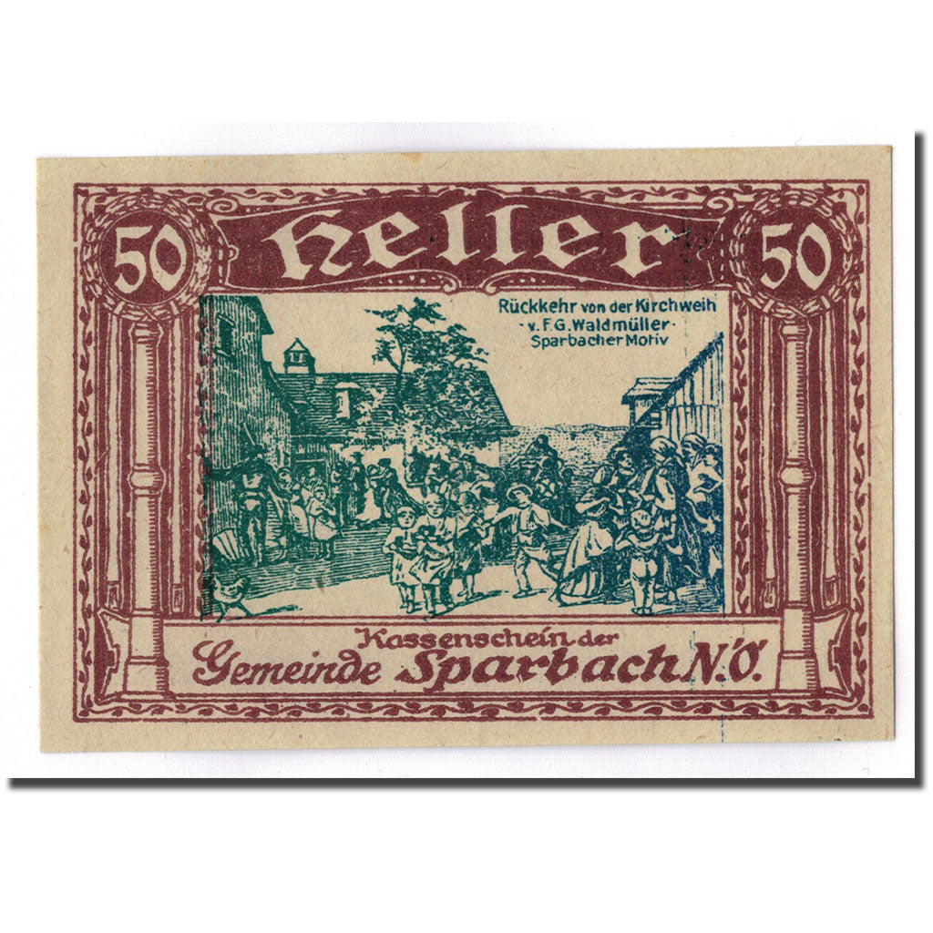 Geldschein, Österreich, Sparbach N'.O, 50 Heller, paysage 1, UNZ-